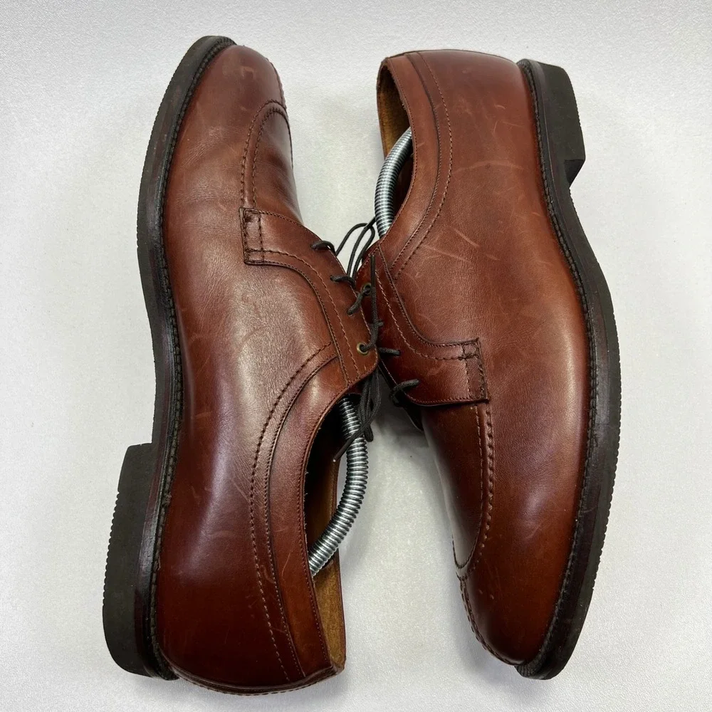 Johnston & Murphy Shoes Mens 10.5D Brown Leather Split Toe Derby Loafers Lace Up